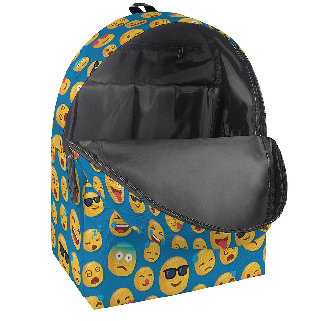 Blue Emoji Pattern Print Backpack