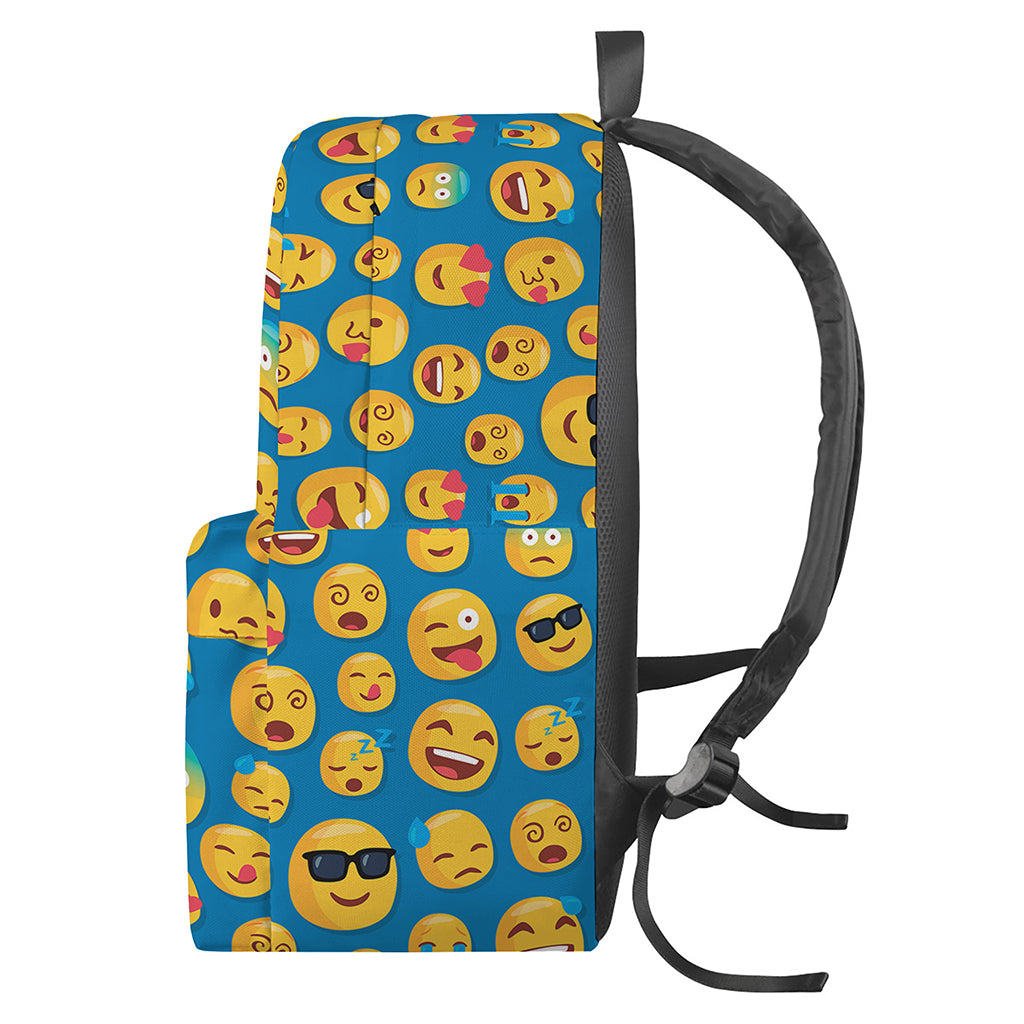 Blue Emoji Pattern Print Backpack