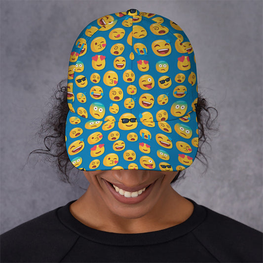 Blue Emoji Pattern Print Baseball Cap