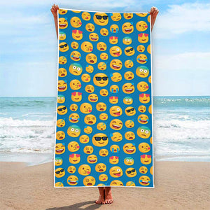 Blue Emoji Pattern Print Beach Towel