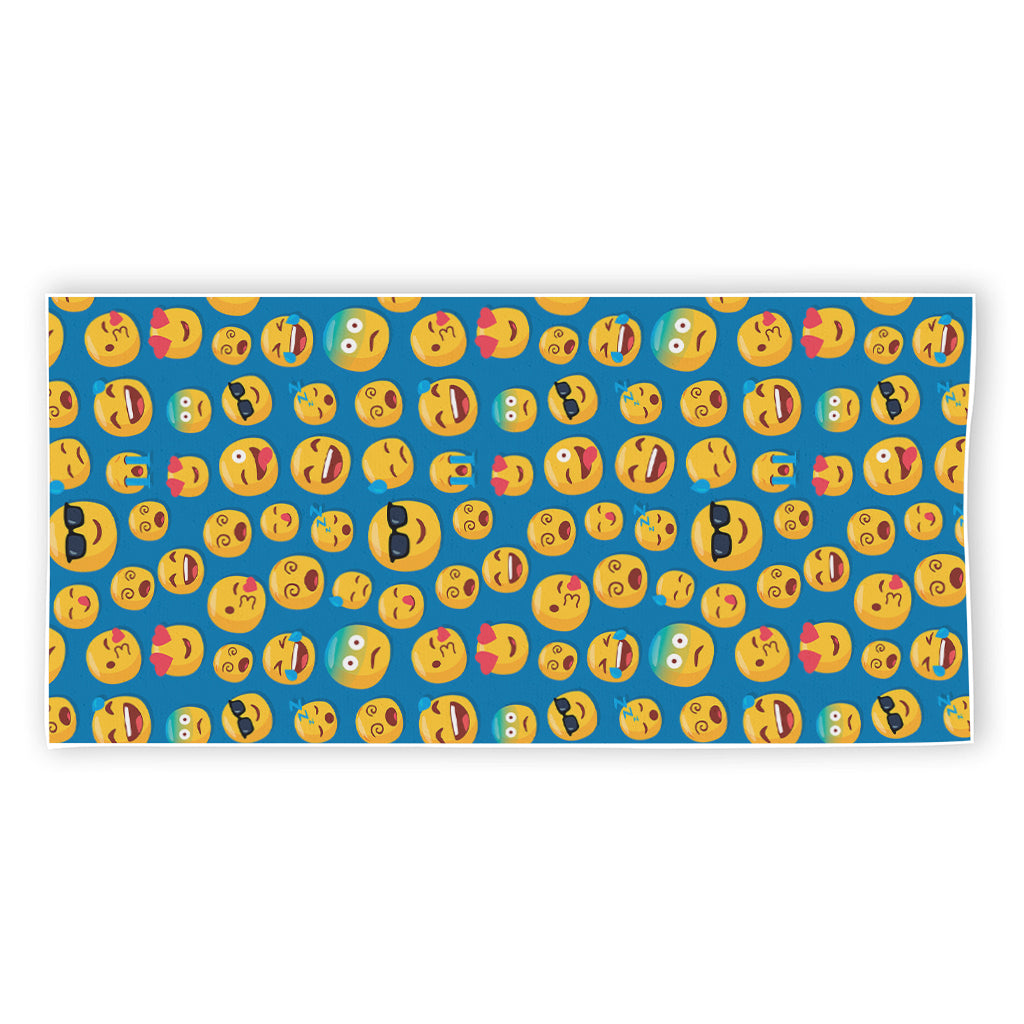 Blue Emoji Pattern Print Beach Towel