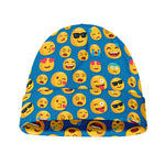 Blue Emoji Pattern Print Beanie