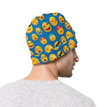 Blue Emoji Pattern Print Beanie