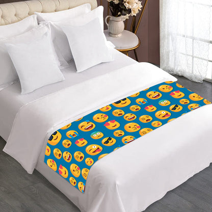 Blue Emoji Pattern Print Bed Runner