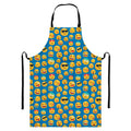 Blue Emoji Pattern Print Bib Apron With Pocket