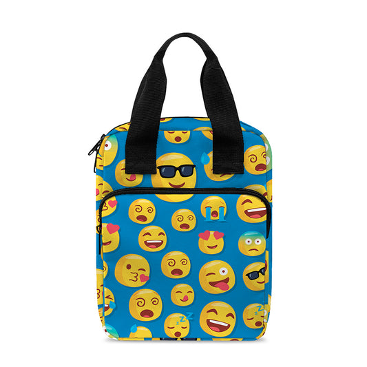 Blue Emoji Pattern Print Bible Tote Bag