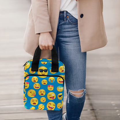 Blue Emoji Pattern Print Bible Tote Bag
