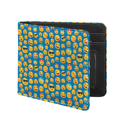Blue Emoji Pattern Print Bifold Wallet