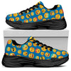 Blue Emoji Pattern Print Black Chunky Shoes