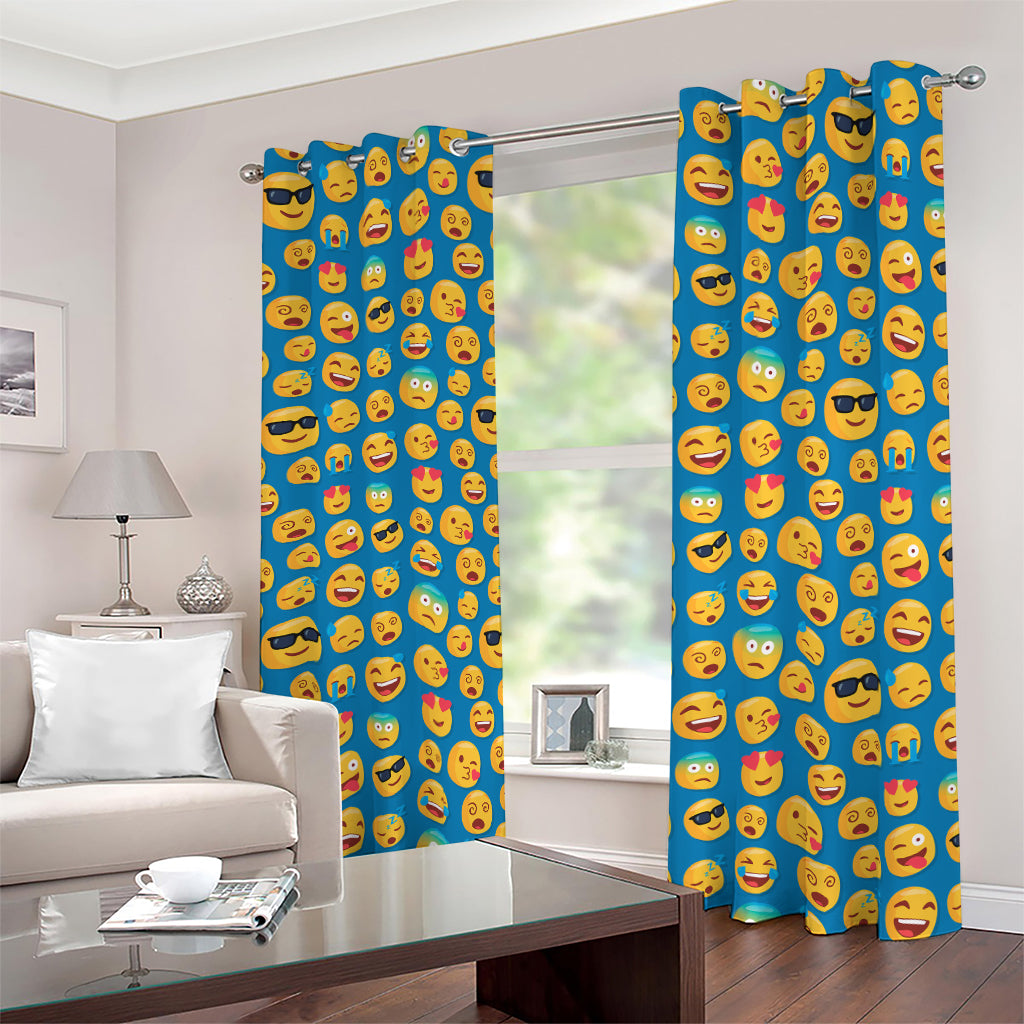 Blue Emoji Pattern Print Blackout Grommet Curtains