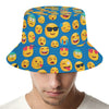 Blue Emoji Pattern Print Bucket Hat