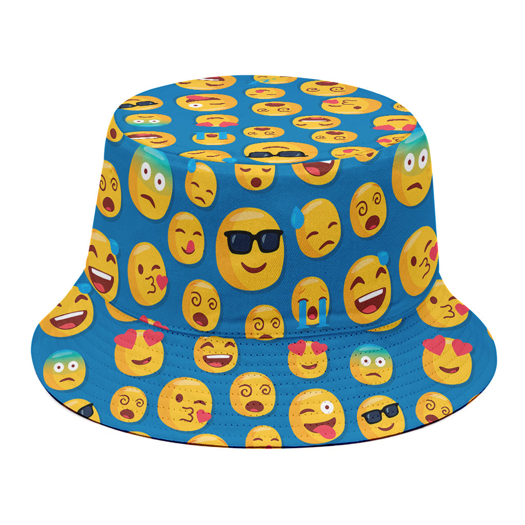 Blue Emoji Pattern Print Bucket Hat