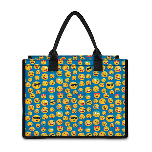 Blue Emoji Pattern Print Canvas Tote Bag