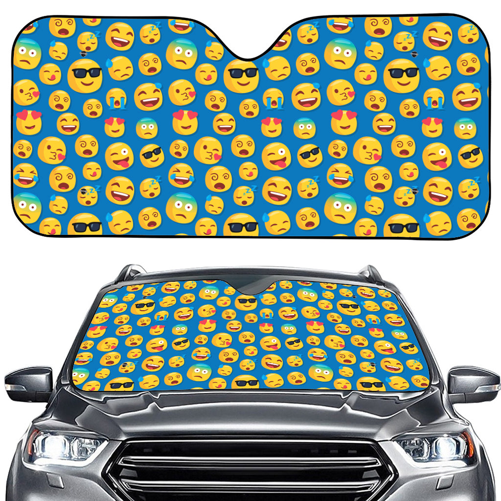 Blue Emoji Pattern Print Car Windshield Sun Shade