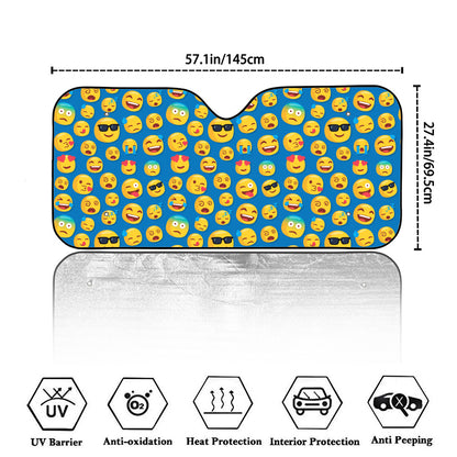 Blue Emoji Pattern Print Car Windshield Sun Shade