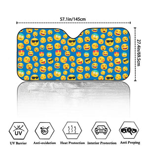 Blue Emoji Pattern Print Car Windshield Sun Shade