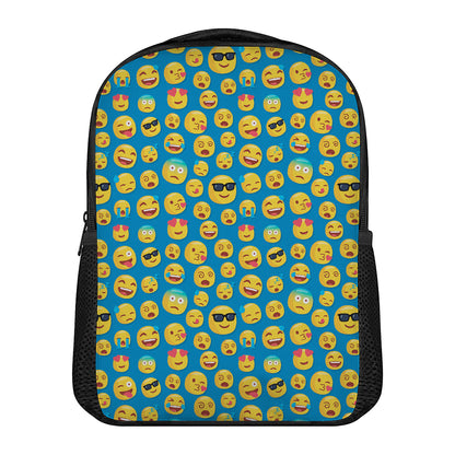 Blue Emoji Pattern Print Casual Backpack