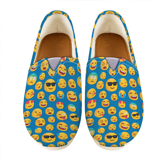Blue Emoji Pattern Print Casual Shoes