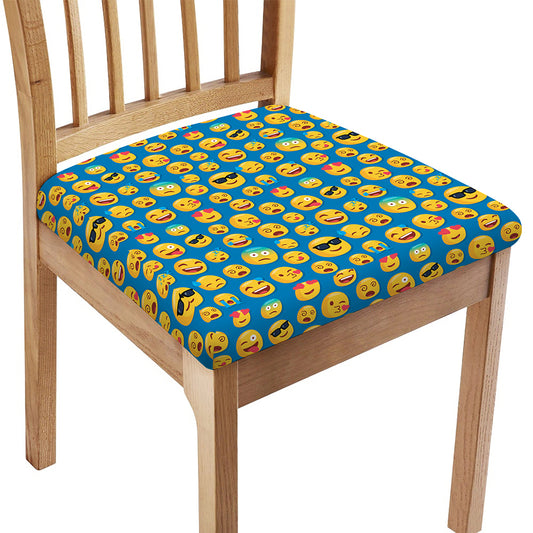 Blue Emoji Pattern Print Chair Cushion Cover