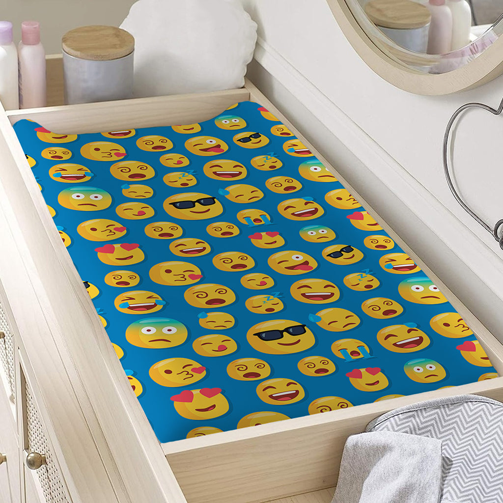 Blue Emoji Pattern Print Changing Pad Cover
