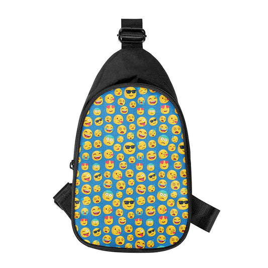 Blue Emoji Pattern Print Chest Bag