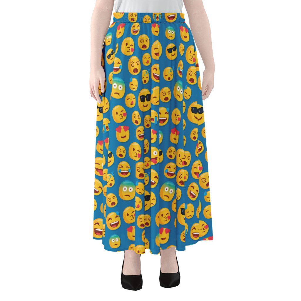 Blue Emoji Pattern Print Chiffon Maxi Skirt