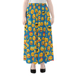 Blue Emoji Pattern Print Chiffon Maxi Skirt