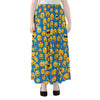 Blue Emoji Pattern Print Chiffon Maxi Skirt