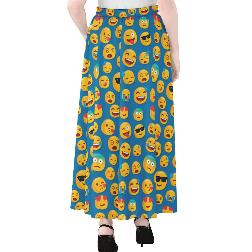 Blue Emoji Pattern Print Chiffon Maxi Skirt