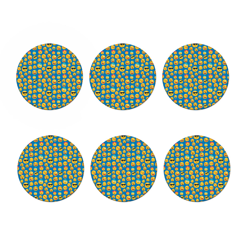 Blue Emoji Pattern Print Coaster Set