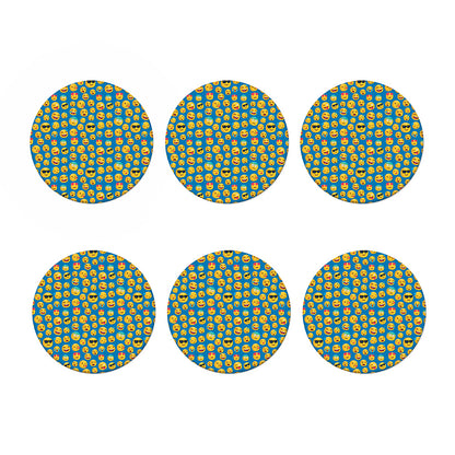 Blue Emoji Pattern Print Coaster Set