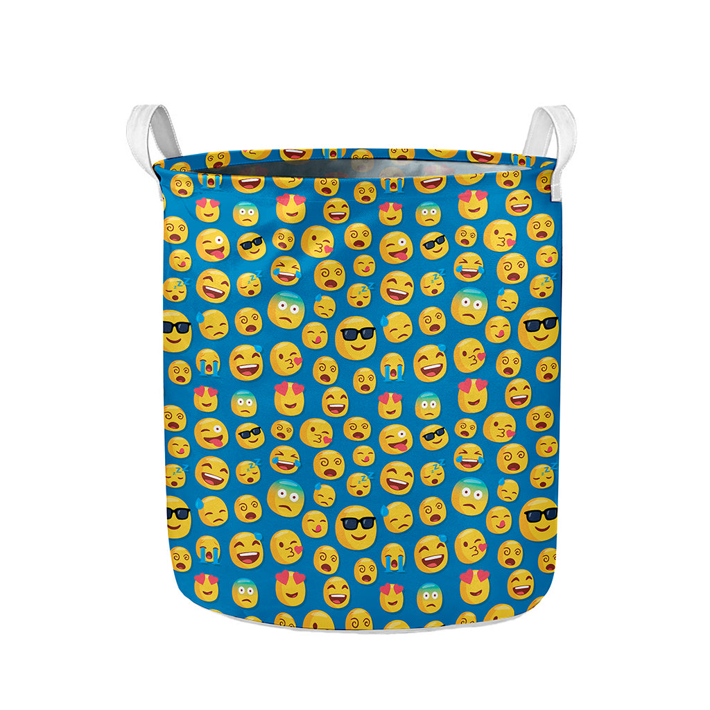 Blue Emoji Pattern Print Collapsible Laundry Basket