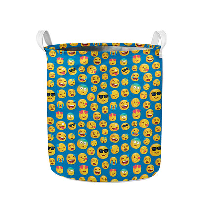 Blue Emoji Pattern Print Collapsible Laundry Basket