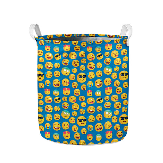Blue Emoji Pattern Print Collapsible Laundry Basket