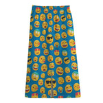 Blue Emoji Pattern Print Cotton Front Slit Maxi Skirt