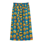 Blue Emoji Pattern Print Cotton Front Slit Maxi Skirt