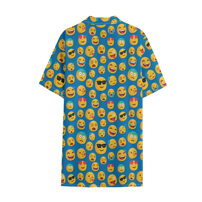 Blue Emoji Pattern Print Cotton Hawaiian Shirt