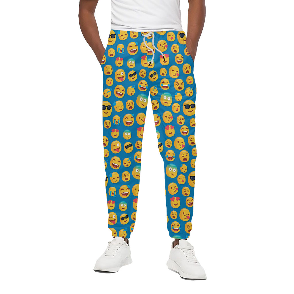 Blue Emoji Pattern Print Cotton Pants