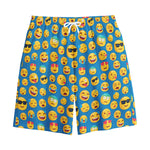 Blue Emoji Pattern Print Cotton Shorts