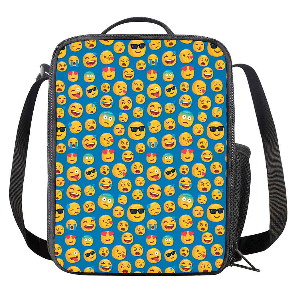 Blue Emoji Pattern Print Crossbody Lunch Bag
