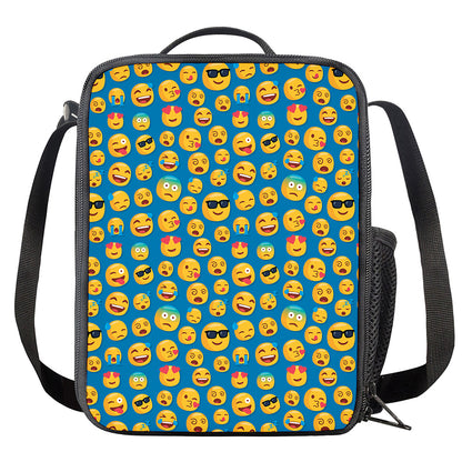 Blue Emoji Pattern Print Crossbody Lunch Bag