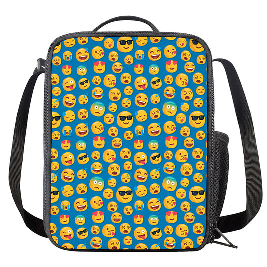Blue Emoji Pattern Print Crossbody Lunch Bag
