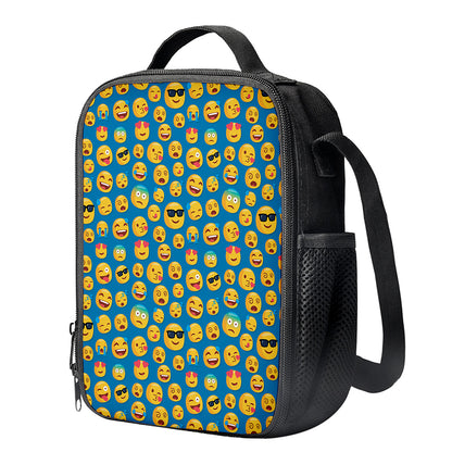 Blue Emoji Pattern Print Crossbody Lunch Bag