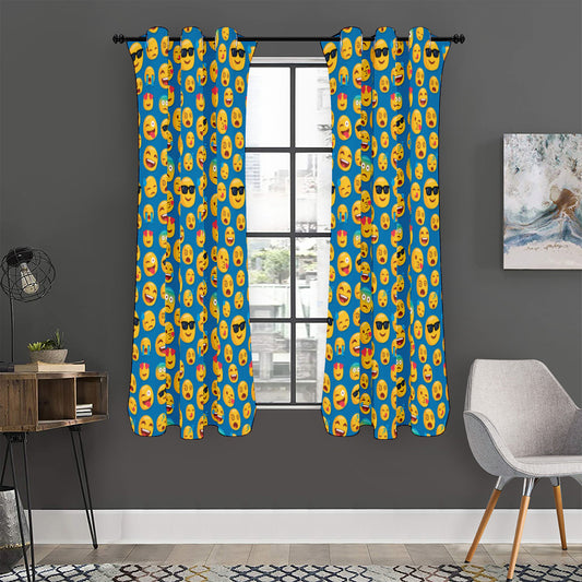 Blue Emoji Pattern Print Curtain