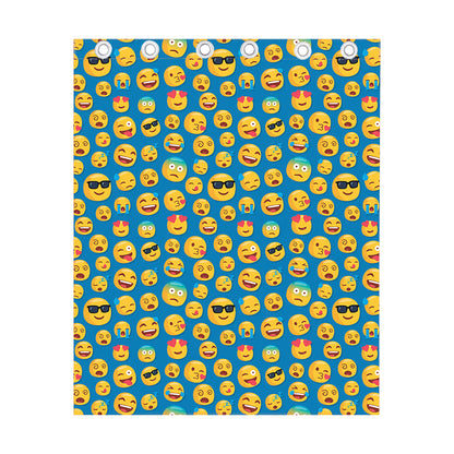 Blue Emoji Pattern Print Curtain