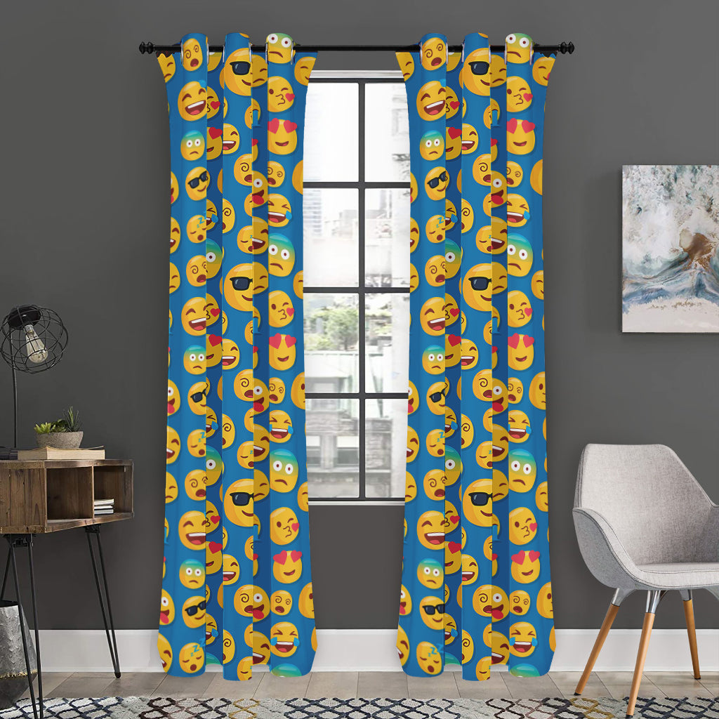 Blue Emoji Pattern Print Curtain