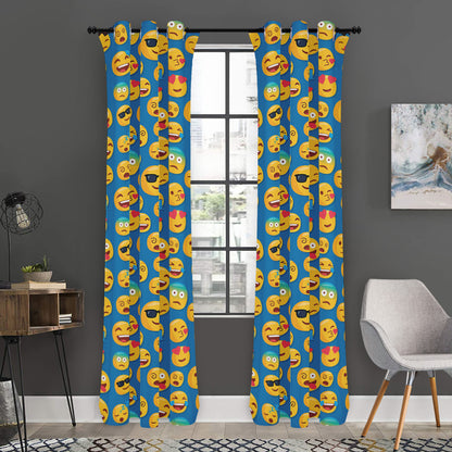 Blue Emoji Pattern Print Curtain