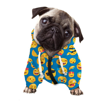 Blue Emoji Pattern Print Dog Zip Up Hoodie