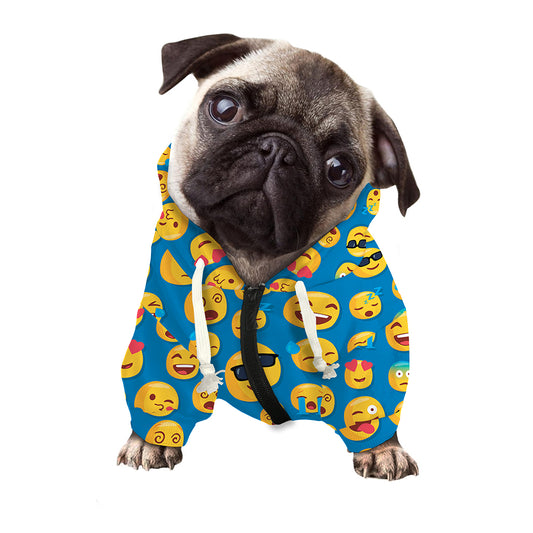 Blue Emoji Pattern Print Dog Zip Up Hoodie