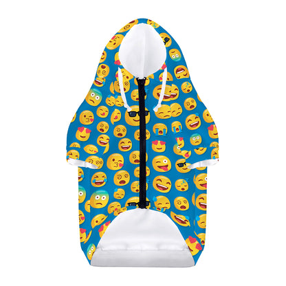 Blue Emoji Pattern Print Dog Zip Up Hoodie